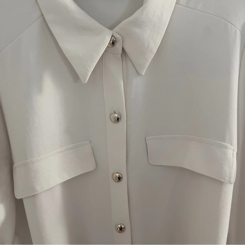 ZARA Women’s XL Gold Button Utility Belted Shirt Dress Ivory Cream Butter White - Picture 3 of 13